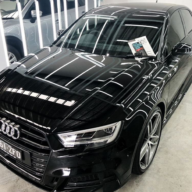 Audi sedan with fresh paint protection coating